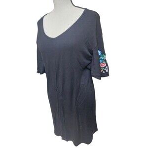 Honeydew Black Embroidered Tunic Dress Size Small Boho Rayon